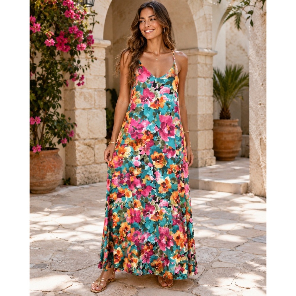 474. Chic Wedding Guest Nicole Miller New York Floral Boho Maxi Dress